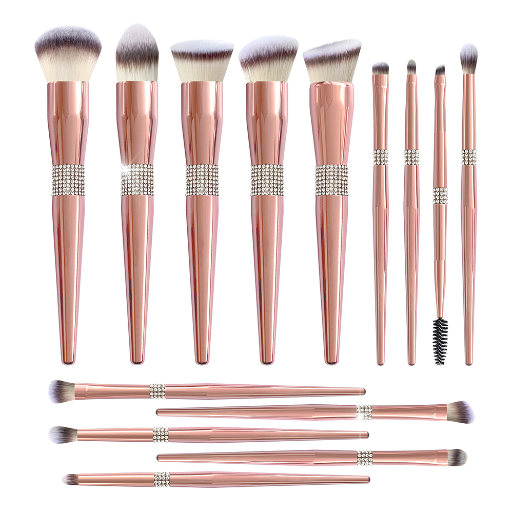 Luxury Skincare Set - 豪華なメイクアップブラシセット,ピンクゴールドのダイヤモンドグリッター,14個,新しいコレクション
