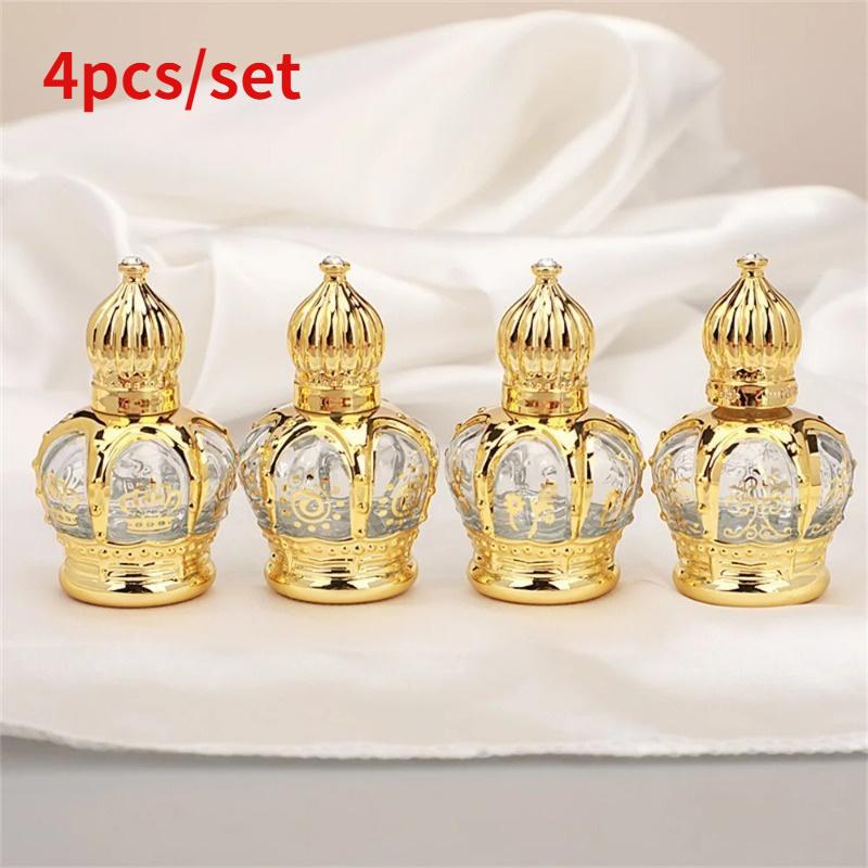 Luxury Skincare Set - 4 ピース/セット高級ゴールデンエッセンシャルオイルローラーボトル詰め替え可能な香水ガラスロールオン化粧品容器ランダムパターン